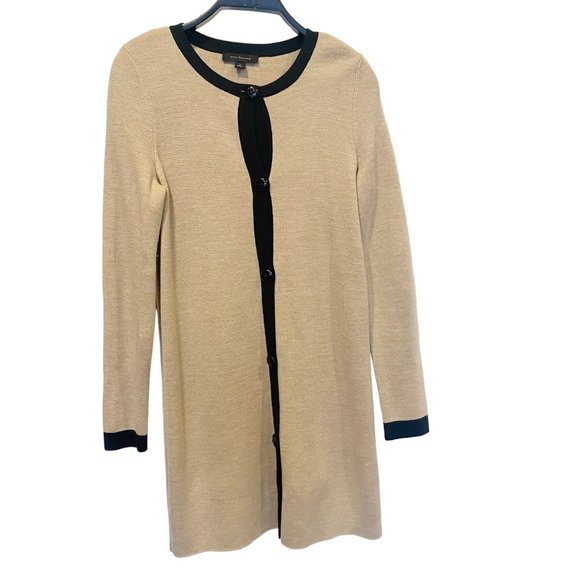 Ann Taylor Contrast Trim Longline Cardigan Black Tan Size XS - Picture 3 of 11